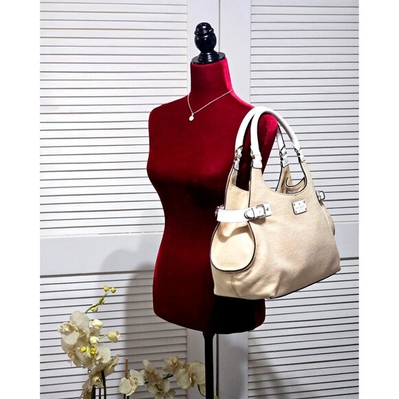 NWOT Kate Spade Women's Beige Canvas White Leather Vanston Dylan Burlap Bag 2252 - Picture 12 of 13